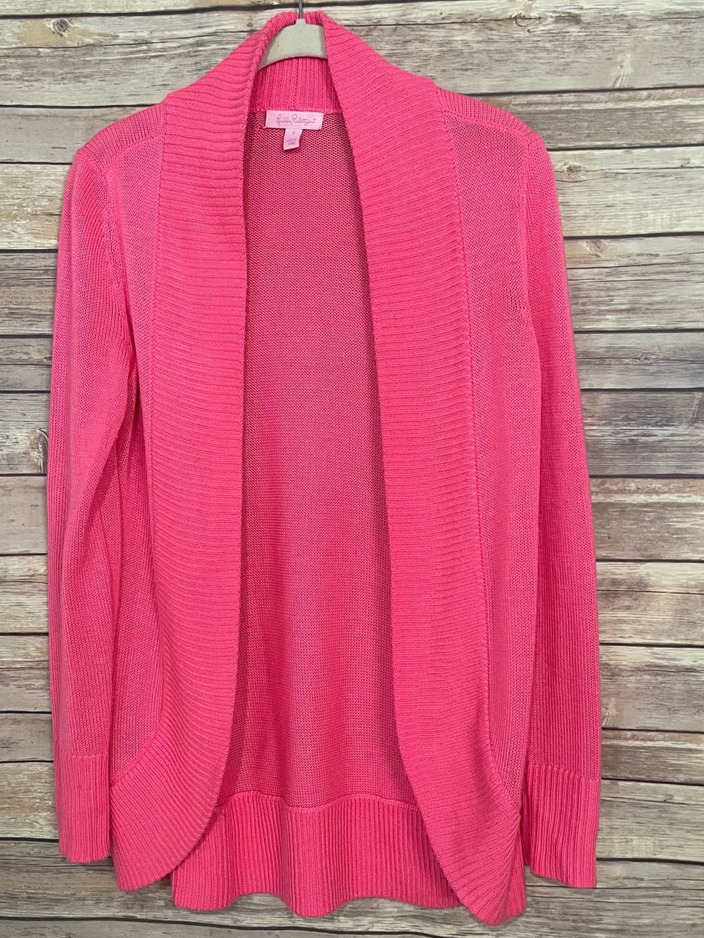 Lilly Pulitzer Bright Pink Open-Front Shawl Collar Cardigan - Picture 4 of 7
